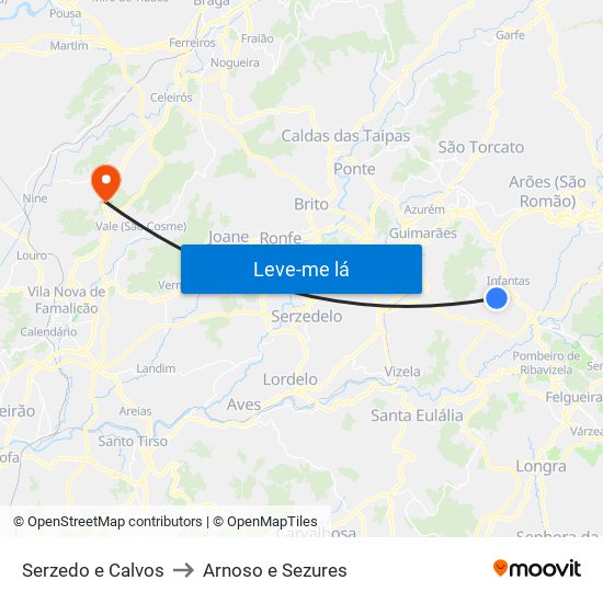 Serzedo e Calvos to Arnoso e Sezures map