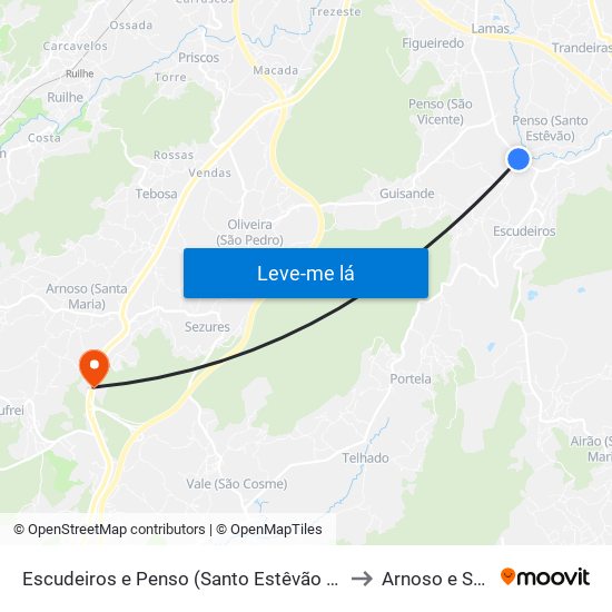 Escudeiros e Penso (Santo Estêvão e São Vicente) to Arnoso e Sezures map