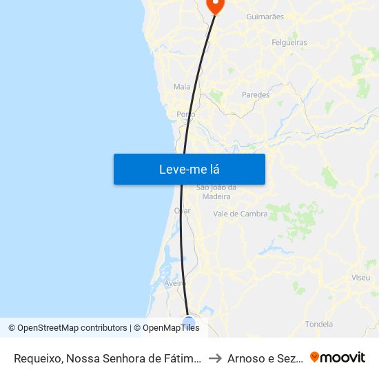 Requeixo, Nossa Senhora de Fátima e Nariz to Arnoso e Sezures map