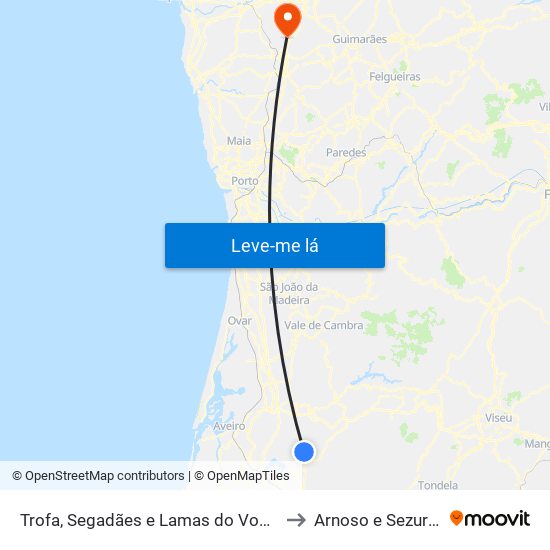 Trofa, Segadães e Lamas do Vouga to Arnoso e Sezures map