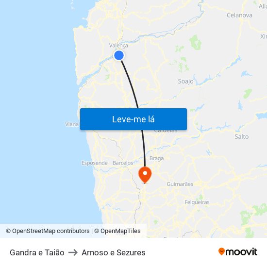 Gandra e Taião to Arnoso e Sezures map