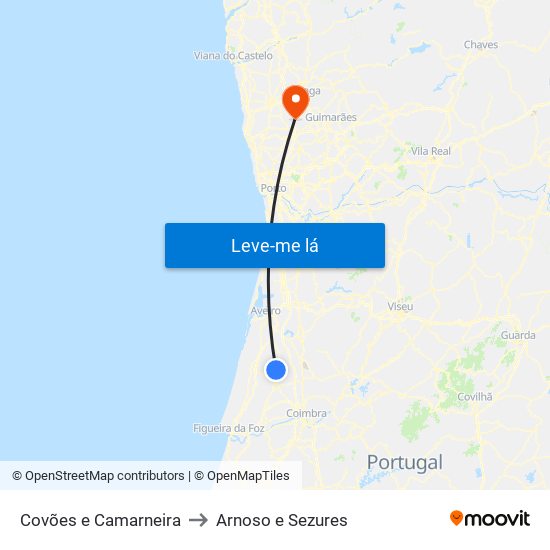 Covões e Camarneira to Arnoso e Sezures map