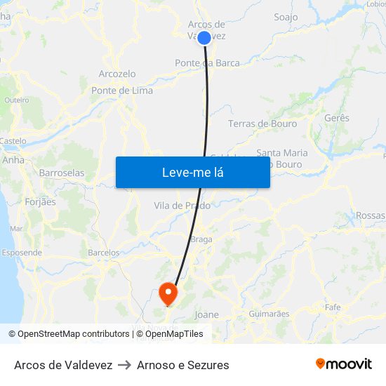 Arcos de Valdevez to Arnoso e Sezures map