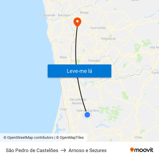 São Pedro de Castelões to Arnoso e Sezures map