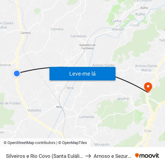 Silveiros e Rio Covo (Santa Eulália) to Arnoso e Sezures map