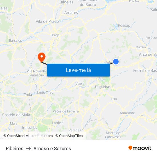 Ribeiros to Arnoso e Sezures map