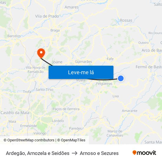 Ardegão, Arnozela e Seidões to Arnoso e Sezures map