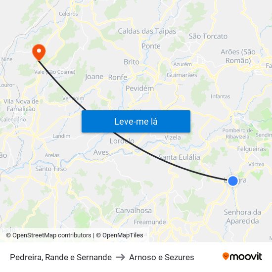 Pedreira, Rande e Sernande to Arnoso e Sezures map