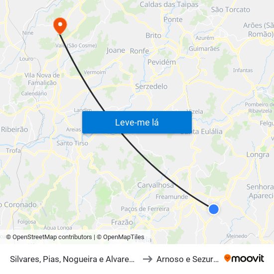 Silvares, Pias, Nogueira e Alvarenga to Arnoso e Sezures map