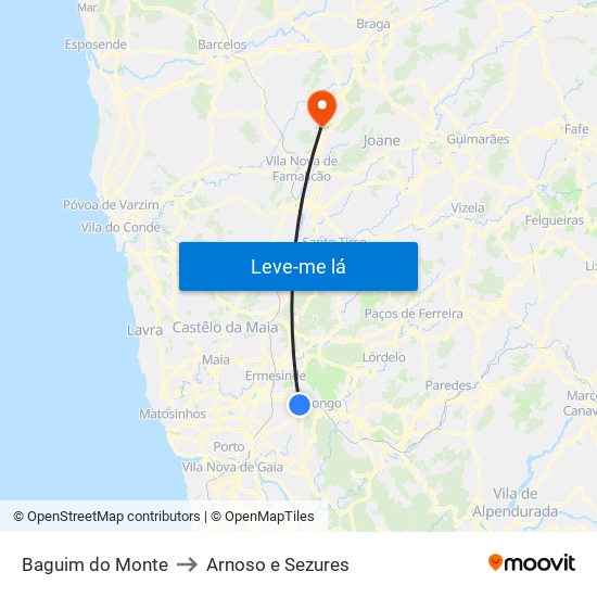 Baguim do Monte to Arnoso e Sezures map