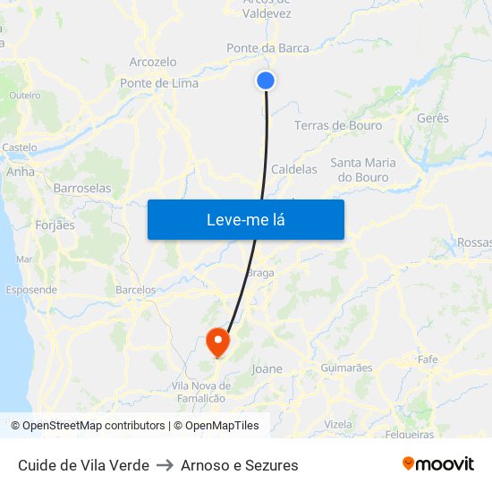 Cuide de Vila Verde to Arnoso e Sezures map