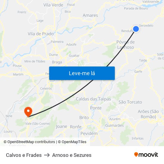 Calvos e Frades to Arnoso e Sezures map