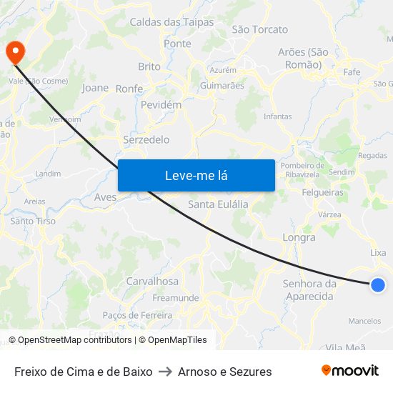 Freixo de Cima e de Baixo to Arnoso e Sezures map