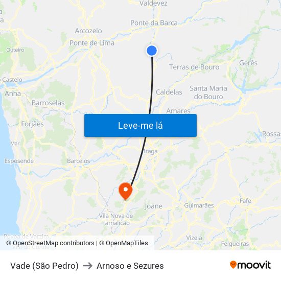 Vade (São Pedro) to Arnoso e Sezures map