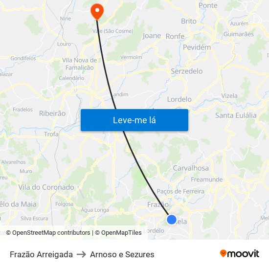 Frazão Arreigada to Arnoso e Sezures map