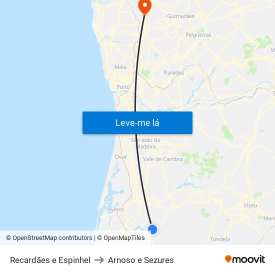 Recardães e Espinhel to Arnoso e Sezures map