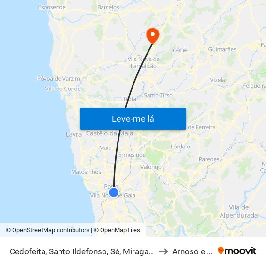 Cedofeita, Santo Ildefonso, Sé, Miragaia, São Nicolau e Vitória to Arnoso e Sezures map