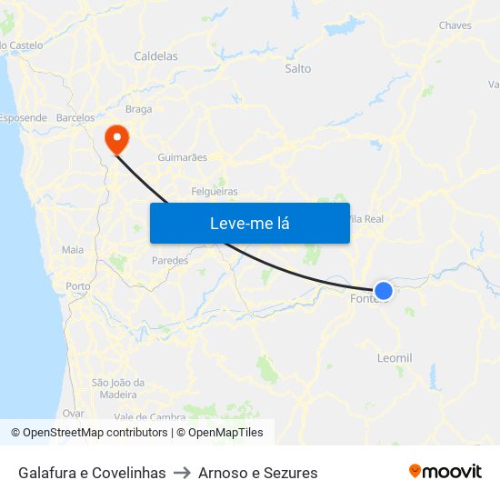 Galafura e Covelinhas to Arnoso e Sezures map