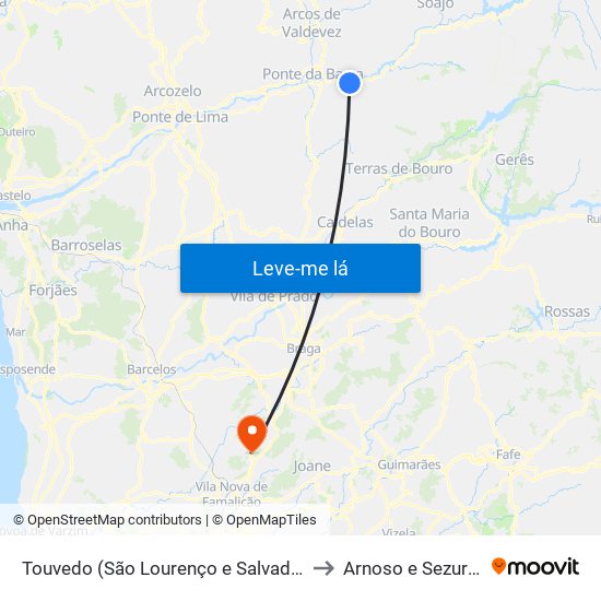 Touvedo (São Lourenço e Salvador) to Arnoso e Sezures map