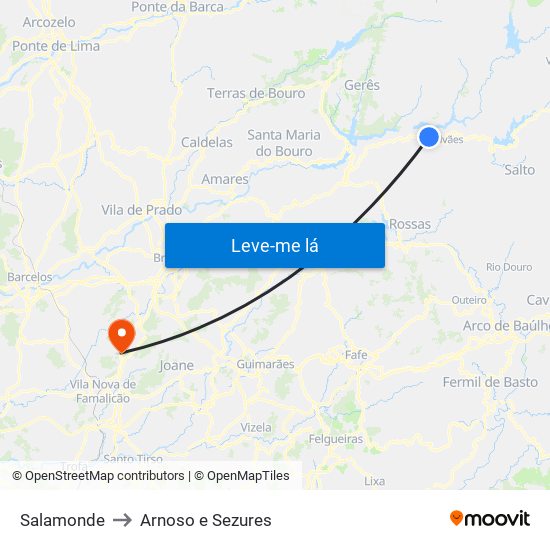 Salamonde to Arnoso e Sezures map