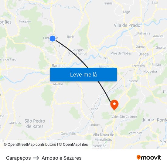 Carapeços to Arnoso e Sezures map