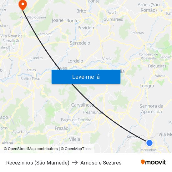 Recezinhos (São Mamede) to Arnoso e Sezures map