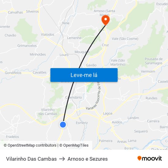 Vilarinho Das Cambas to Arnoso e Sezures map