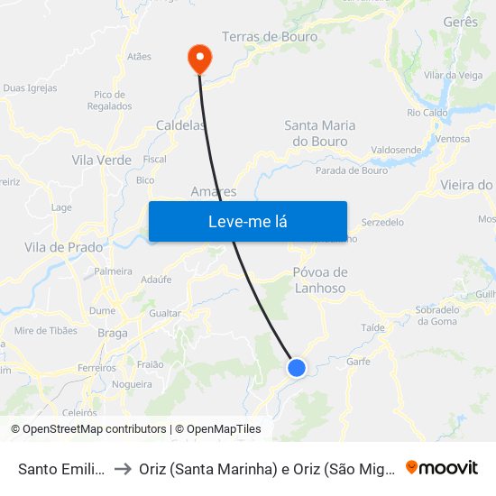 Santo Emilião to Oriz (Santa Marinha) e Oriz (São Miguel) map