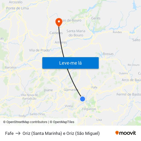 Fafe to Oriz (Santa Marinha) e Oriz (São Miguel) map