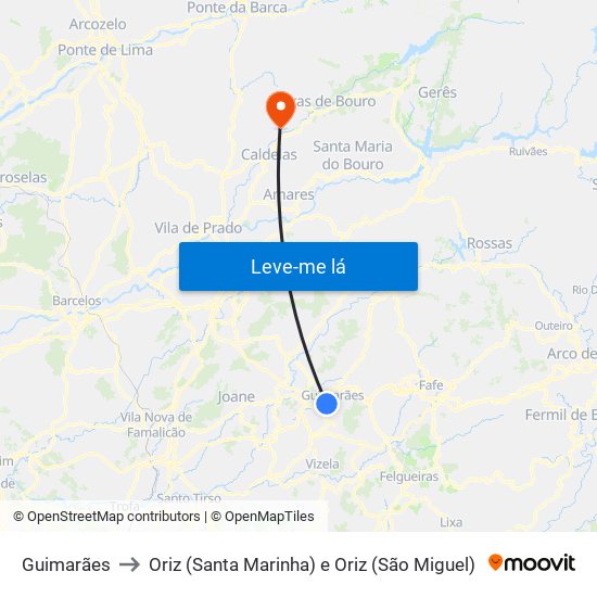 Guimarães to Oriz (Santa Marinha) e Oriz (São Miguel) map