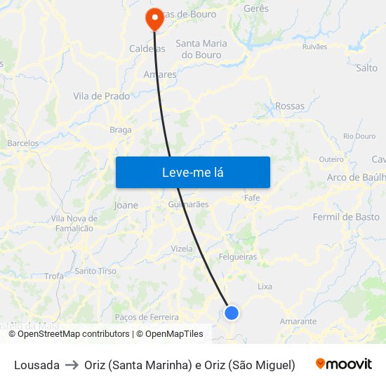 Lousada to Oriz (Santa Marinha) e Oriz (São Miguel) map