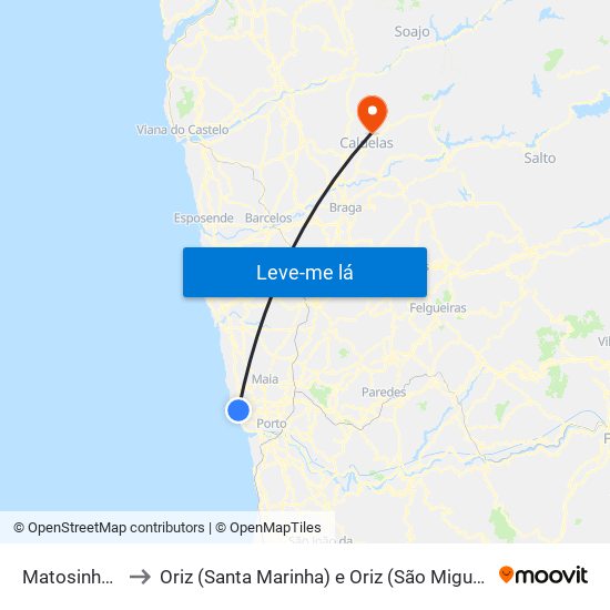 Matosinhos to Oriz (Santa Marinha) e Oriz (São Miguel) map