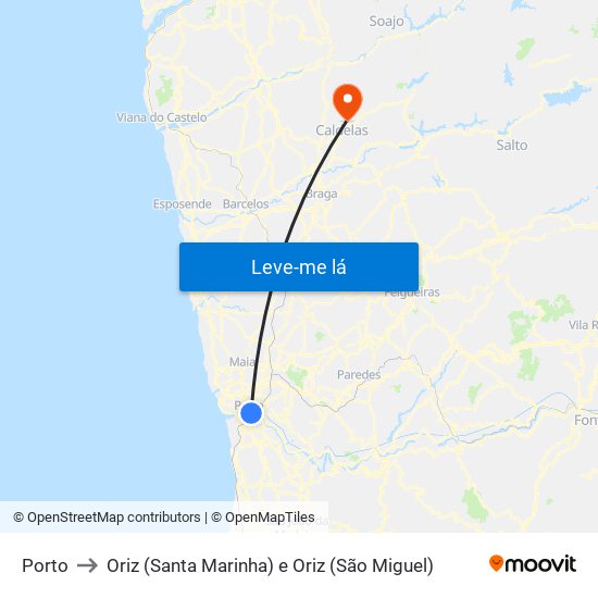 Porto to Oriz (Santa Marinha) e Oriz (São Miguel) map