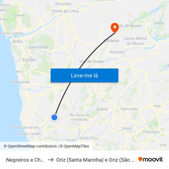 Negreiros e Chavão to Oriz (Santa Marinha) e Oriz (São Miguel) map