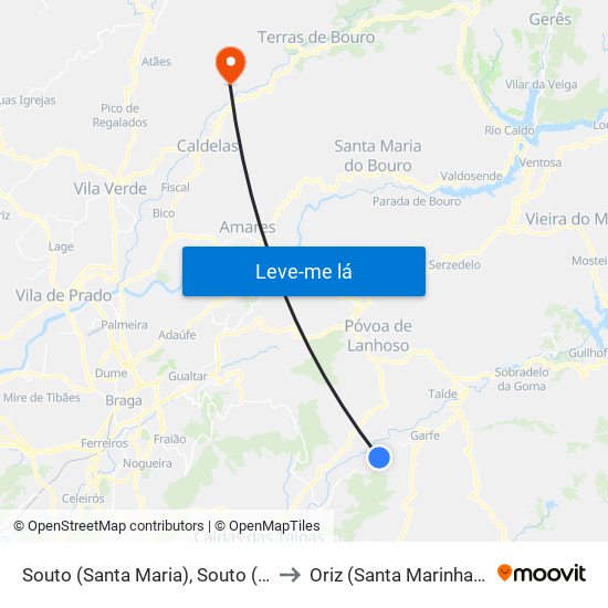 Souto (Santa Maria), Souto (São Salvador) e Gondomar to Oriz (Santa Marinha) e Oriz (São Miguel) map