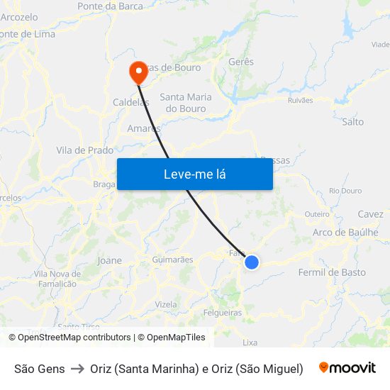 São Gens to Oriz (Santa Marinha) e Oriz (São Miguel) map