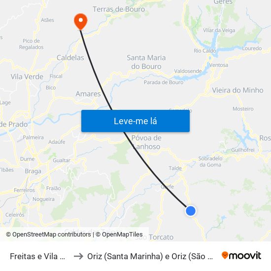 Freitas e Vila Cova to Oriz (Santa Marinha) e Oriz (São Miguel) map