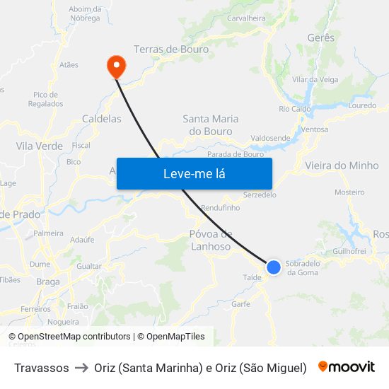 Travassos to Oriz (Santa Marinha) e Oriz (São Miguel) map