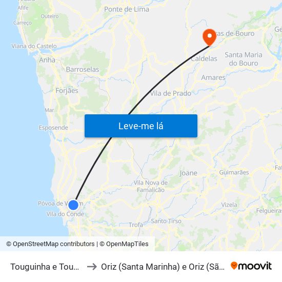 Touguinha e Touguinhó to Oriz (Santa Marinha) e Oriz (São Miguel) map