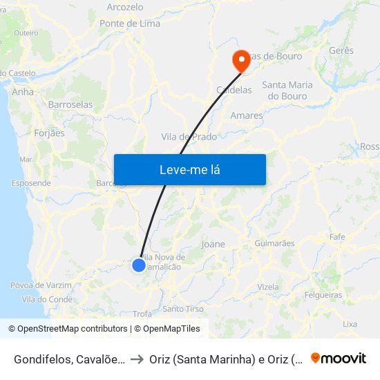 Gondifelos, Cavalões e Outiz to Oriz (Santa Marinha) e Oriz (São Miguel) map