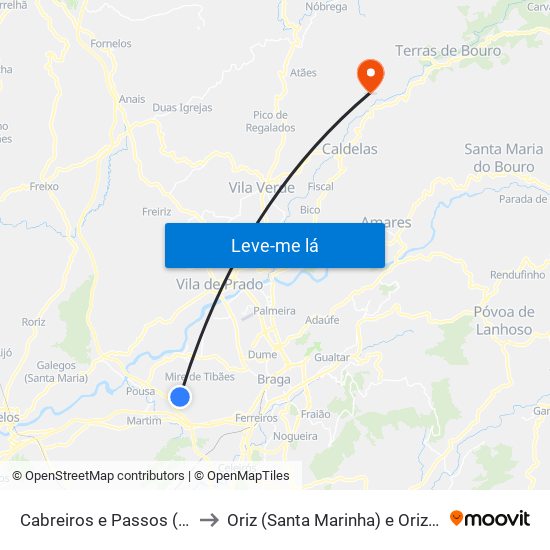 Cabreiros e Passos (São Julião) to Oriz (Santa Marinha) e Oriz (São Miguel) map