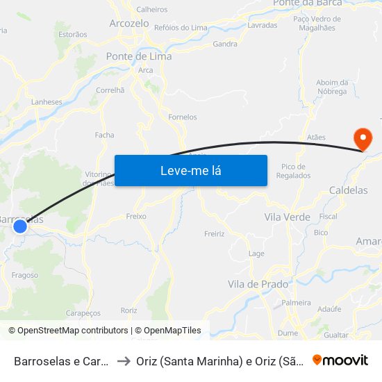 Barroselas e Carvoeiro to Oriz (Santa Marinha) e Oriz (São Miguel) map