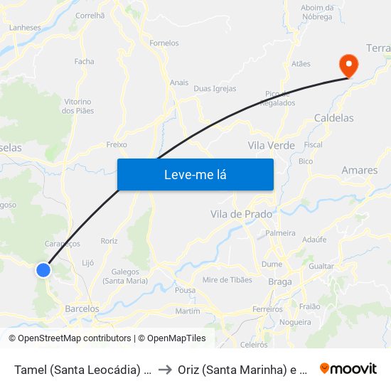 Tamel (Santa Leocádia) e Vilar do Monte to Oriz (Santa Marinha) e Oriz (São Miguel) map