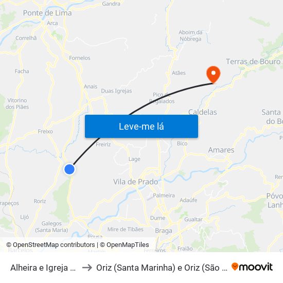 Alheira e Igreja Nova to Oriz (Santa Marinha) e Oriz (São Miguel) map