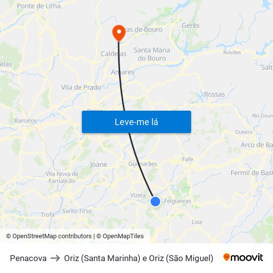 Penacova to Oriz (Santa Marinha) e Oriz (São Miguel) map