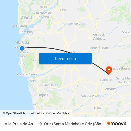 Vila Praia de Âncora to Oriz (Santa Marinha) e Oriz (São Miguel) map