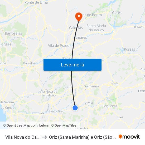 Vila Nova do Campo to Oriz (Santa Marinha) e Oriz (São Miguel) map