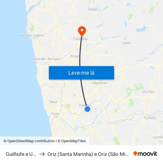 Guilhufe e Urrô to Oriz (Santa Marinha) e Oriz (São Miguel) map