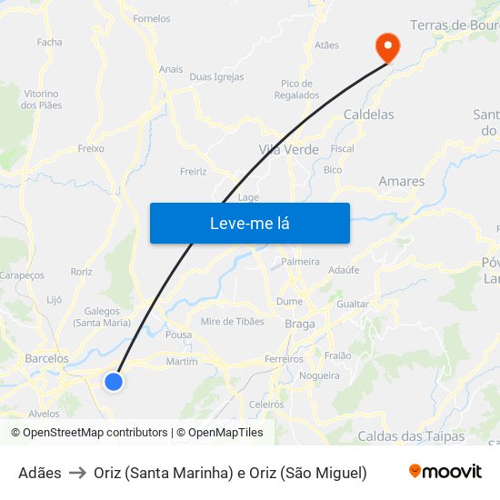 Adães to Oriz (Santa Marinha) e Oriz (São Miguel) map