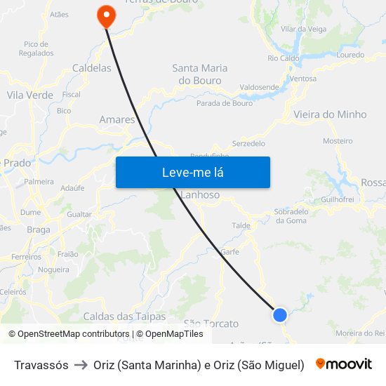 Travassós to Oriz (Santa Marinha) e Oriz (São Miguel) map